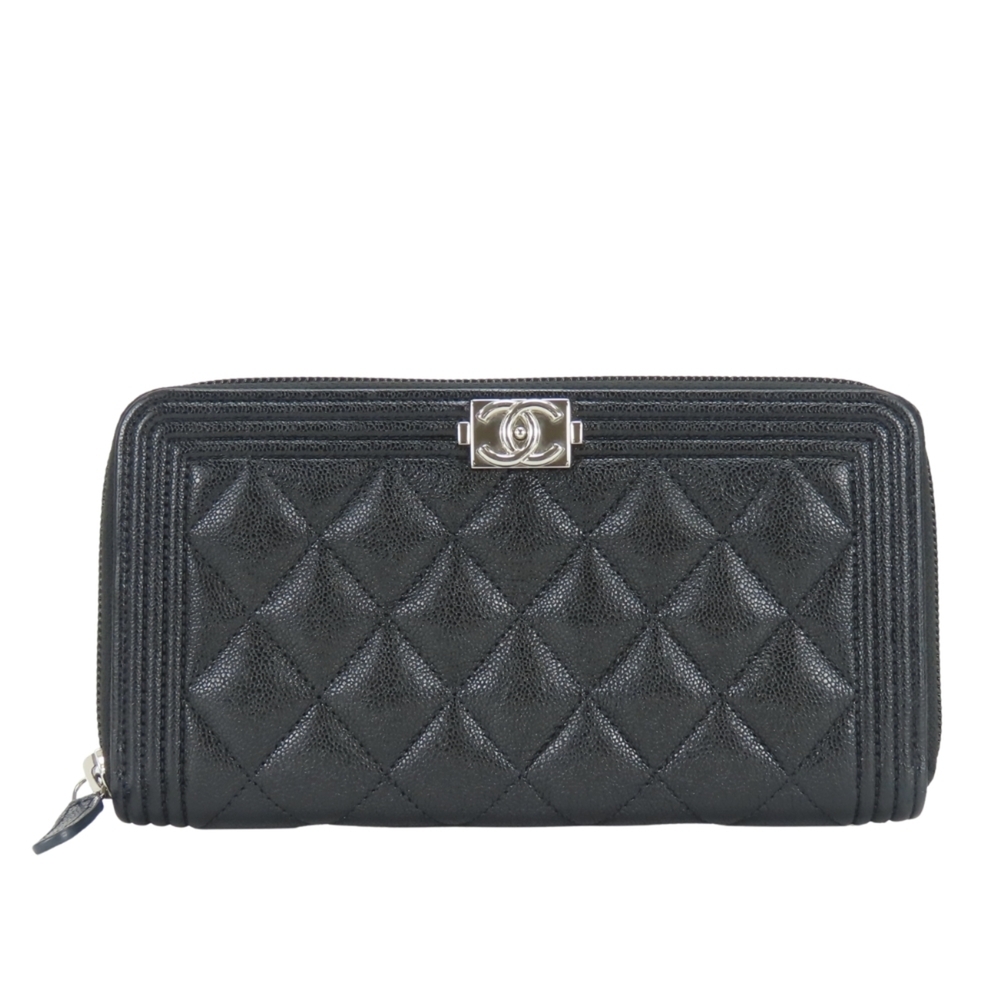 CHANEL Black Caviar Leather Logo Wallet